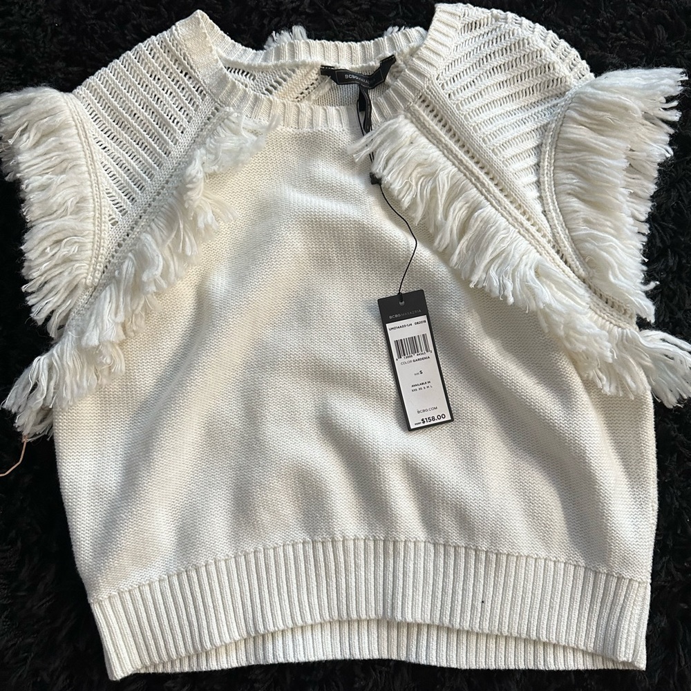 BCBG short sleeve crochet sweater